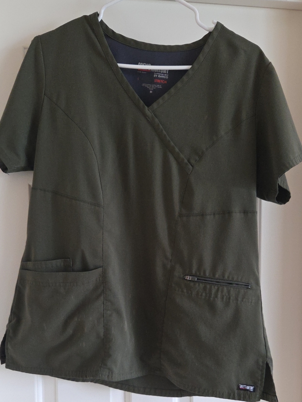 Grey's Anatomy by Barco Spandex Stretch Mock Wrap Scrub Set Olive Green Medium